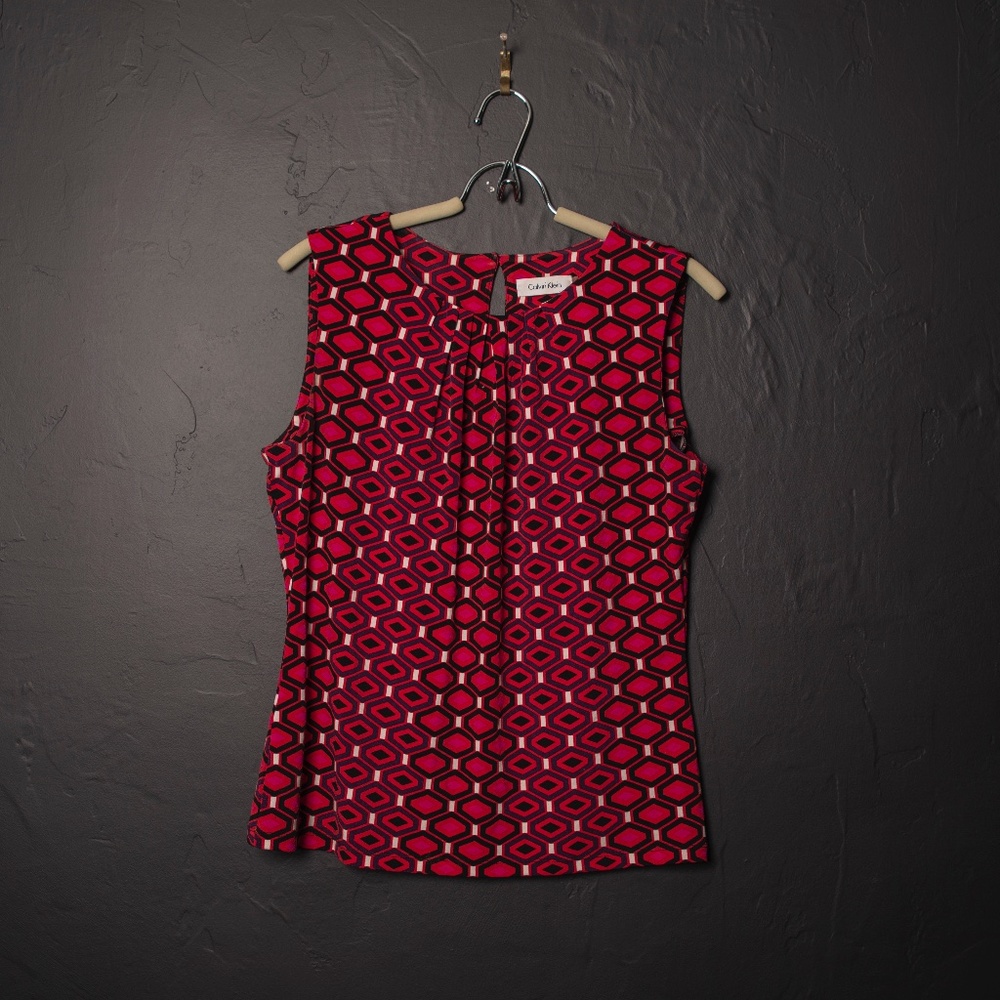 Calvin Klein Sleeveless Geometric Design Blouse M